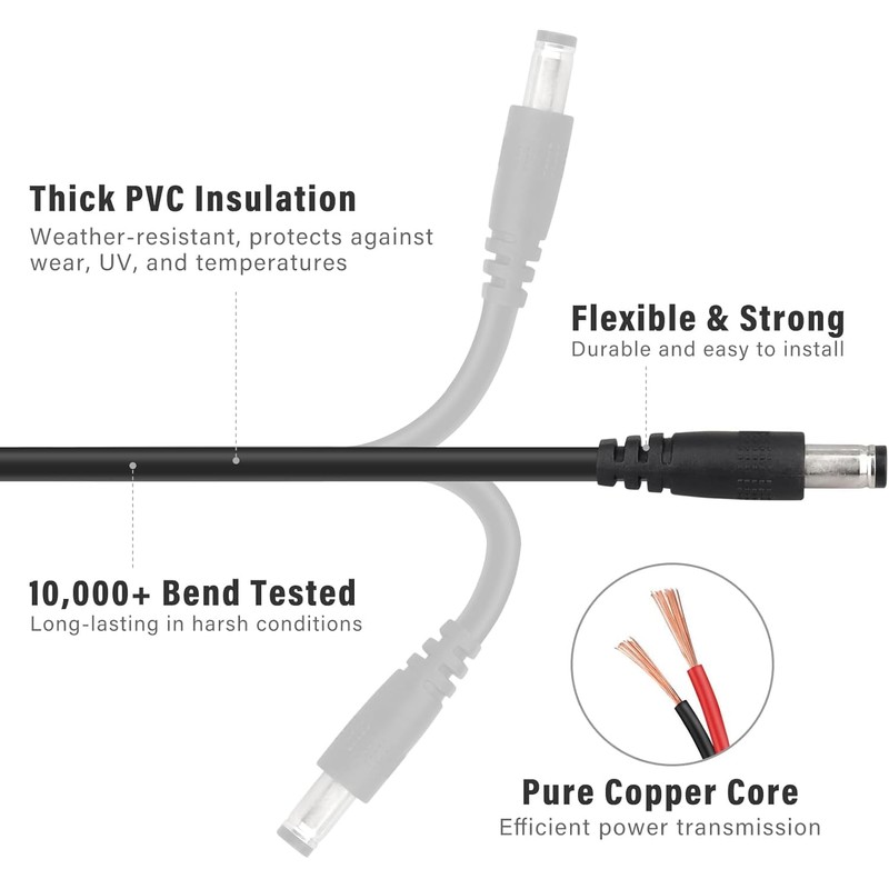KSK Solar Panel Power Cable for Trail Camera,5.5x2.1mm Male to