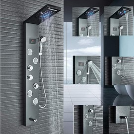 Saeuwtowy Bathroom Wall Mounted Multi-Function Shower Panel Tower System with LED Waterfall/Rainfall Shower Head Massage Jets Tub Spout Handheld Hand Shower Split Shower Towel Oil Rubbed Bronze Finsih