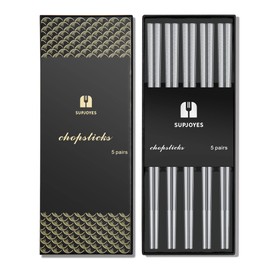 SUPJOYES 5 Pairs Stainless Steel Chopsticks, Reusable Chopsticks, Dishwasher Safe Metal Chopsticks, Japanese Chopsticks, Gift Set, Wave