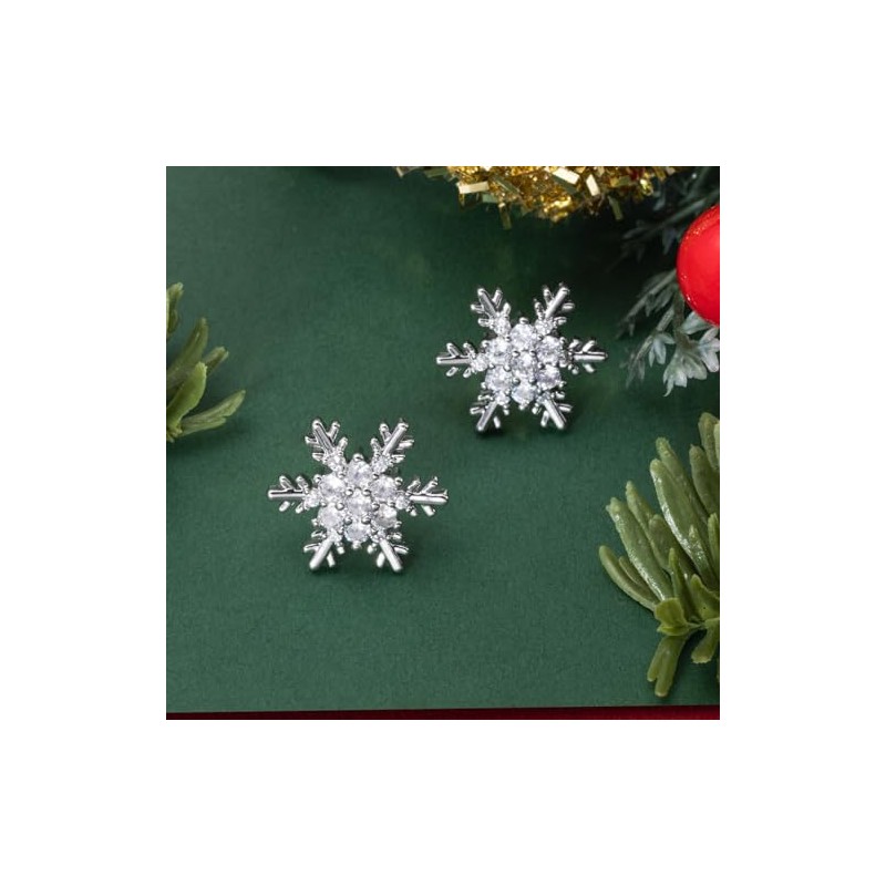 SELOVO Winter Snowflake Cubic Zirconia Stud Earrings Silver Tone