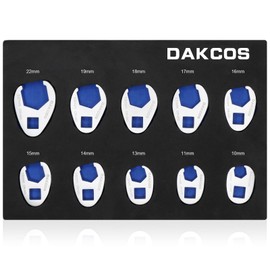 DAKCOS 10 pieces Crows Foot Wrench Set, Crowfoot Flare Nut Spanner Wrench Set, Metric 10/11/13/14/15/16/17/18/19/22mm