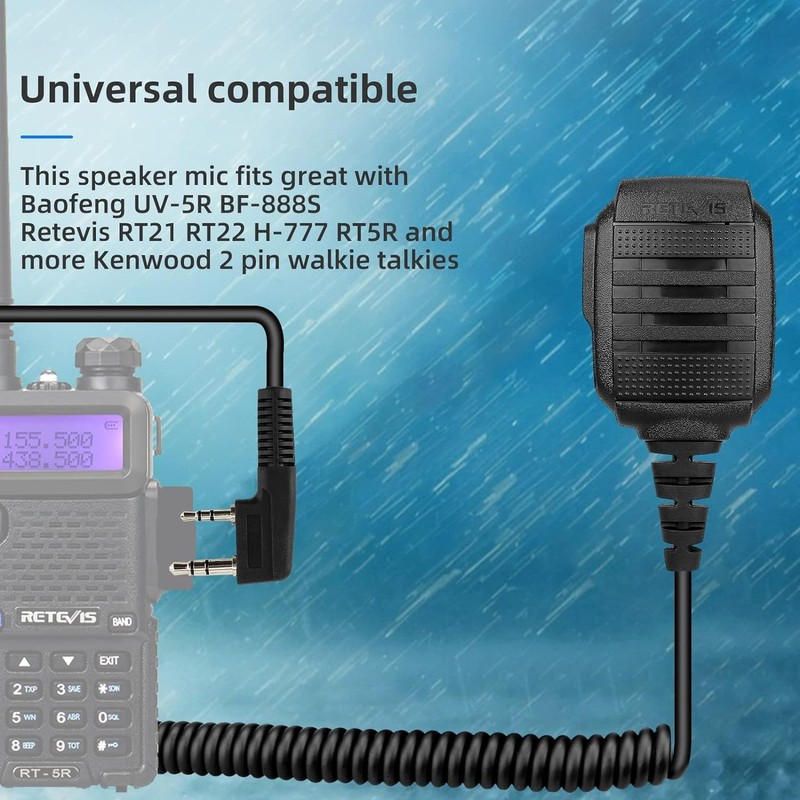 Retevis Walkie Talkie Speaker Mic,IP54 Waterproof 2 Pin Shoulder Speaker
