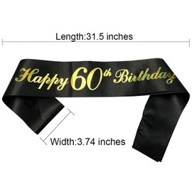 NAUXIUDSJS 60th Birthday Sash,Black Satin Sash with Gold Foil Letter Happy 60th Birthday for 30th Birthday Decorations Women or Men 60th Birthday Gift Party Favor Accessories,Black