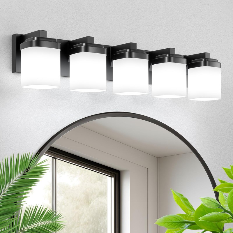 Guliaofo 5-Light Black Vanity Lights, 30.79 Inch Bathroom Light Fixtures