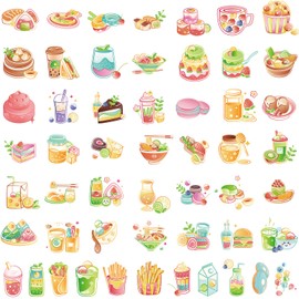 Crystal Gourmet Stickers for Laptop(50 Pcs),Gift for Kids Teens Adults Girl,Food Waterproof Stickers for Water Bottle,Vinyl Stickers for Scrapbook,Journal,Dairy,Skateboard