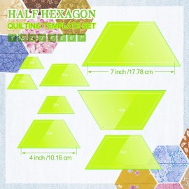 Kigley 8 Pcs Half Hexagon Quilting Rulers Acrylic Quilting Templates for Quilting 1-