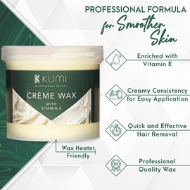 Kumi Creme Wax Pot with Vitamin E - 450G - Professional Hot Hair Removal Wax, Wax Heater Friendly, Soft Wax Depilatory Remover, Easy Application, Quick & Effective, Leg & Body Wax