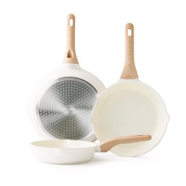 Kordisen Nonstick Ceramic Frying Pan Set, 3 Piece Ceramic Skillet Set, Healthy Non Toxic Cooking Pan, Stay-Cool Handle, Induction Compatible, PFOA & PFAS Free, White