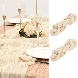 Eviznbou Beige Table Runner 2 Pcs 90x300cm Rustic Gauze Fabric Boho Decoration Wedding Bridal Shower