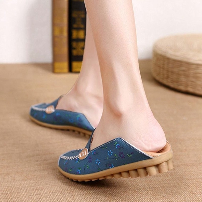 VenusCelia Mocasines cómodos para caminar, planos, para mujer, Flor azul