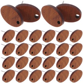 TEHAUX 30pcs Wooden Stud Earrings Posts, Wood Stud Earring Posts Oval Stud Earring Findings Wooden Flat Earring Blanks Pin Studs for Jewelry Making