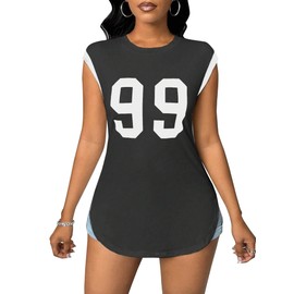 LovelyWholesale Womens Split Curved Hem Cap Sleeve Tops Graphic Tees Crew Neck T Shirts Black Large