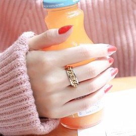 Juztec Spinner Ring For Men Women Fashion Ring Stainless Steel Ring Cool Titanium Ring For Men Women Beer Bottle Opener Chain Rings (Golden 9)