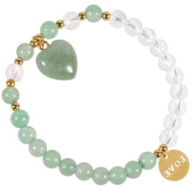Nupuyai Round Crystal Beads Bracelet Women's Healing Stone Bracelet with Heart Pendant and Love Charm Crystal Stretch Bracelet, Stone, Green Aventurine, Rock Crystal