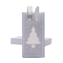 Sovie HOME Cutlery Napkins White Tree in Silver Linclass® Airlaid Christmas Xmas 40 x 40 cm Pack of 12
