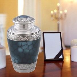 Trinityurns Athens Cloud Blue Aluminum Cremation Urn - Beautifully Handcrafted Adult Funeral Urn - Affordable Urn for Human Ashes - Includes Velvet Bag