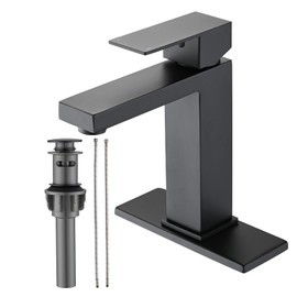 Heemab Single Hole Bathroom Faucet with Drain Assembly and Deck Plate, Stainless Steel, Matte Black, Modern Design