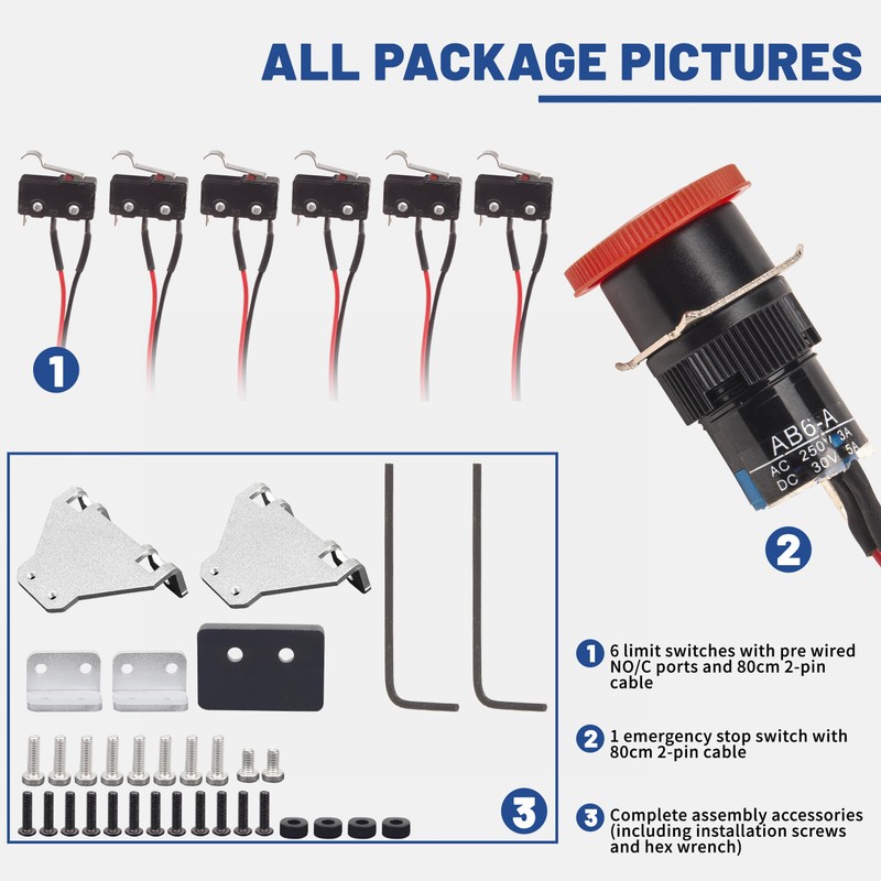 CNCTOPBAOS Limit Switch with Emergency Stop Button Kit, 6 Micro