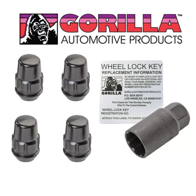 Gorilla Rims Wheel Locks Acorn Black Chrome 12mm x 1.50