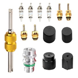 lekiliky 16PCS Air Conditioning Valve Core Kit, R12 R134A High Low-Pressure A/C Service Port, Vehicle HVAC System Inflation Port Seal Cover Kit, Universal for Most Cars, Trucks, SUVs (Black)