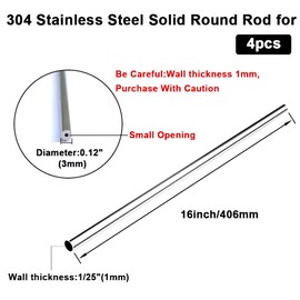 4 Pcs 1/8" OD 304 Stainless Steel Tube, 16" Long, Thickened 304 Stainless Steel Seamless Tubing Round Metal Pipe, Industrial Metal Straight Tube(Industrial cold-rolled steel pipe)