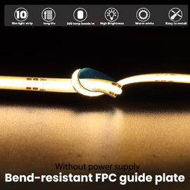 Arotelicht COB LED Strip 10 m 24 V Warm White 3000 K COB LED Strip Dimmable High Density Light 320LEDs/m IP20 for Bedroom Kitchen Home Interior Decoration Power Supply Not Included
