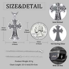 Aniu St Necklace for Men Archangel Michael Cross Necklace S925 Sterling Sliver St Michael Protect Us Catholic Gifts for Dad Miraculous Medal Saint Michael Archangel Amulet Religious Cruxifix Jewelry