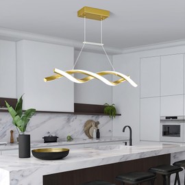 BNHHLZ Modern Kitchen Pendant Light Over Island Gold LED Pendant Lights 6000K Adjustable Hanging Light Fixture Wave Shape Chandelier for Dining Room Kitchen Island Restaurant Living Room