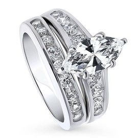 BERRICLE Sterling Silver Solitaire Wedding Engagement Rings 1.6 Carat Marquise Cut Cubic Zirconia CZ Statement Ring Set for Women, Rhodium Plated Size 5