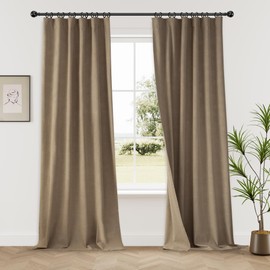 KangBang Extra Long Brown Blackout Curtains 120 Inches Long, Hook Belt Back Tab Pleated 2 Panels Energy Saving Morden Linen Drapes with Clip Rings for High Windows 52 Inch Wide by 120 Inch Length