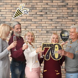 Happy 70th Birthday Party Yard Sign Set of 8 Black Gold 70 Birthday Yard Signs with Stakes and Outdoor Lawn Decorations