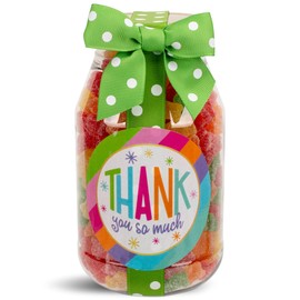 100 North Oh Sugar! Sweets! Thank You So Much - Diagonal Multicolor Stripe 10 Ounce Plastic Quart Jar Sour Sugar Sanded Gummy Bears