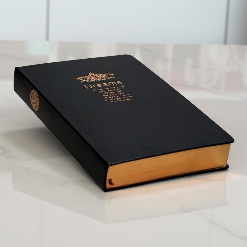 BenOpinion Lined Journal Notebook, Black Faux Leather Cover, 100Gsm Premium