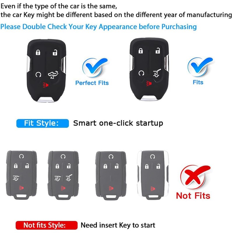 QBUC for GMC Key Fob Cover with Keychain,5 Button Soft