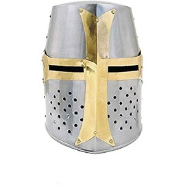 Medieval Warrior Templar Crusader Knights Helmet Wearable for Adult Medieval Costumes (Gold & Silver)