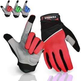 VERSAL Full Finger Cycling Gloves Gel Padded Mountain Bike Gloves Touchscreen Breathable MTB Gloves Bicycle Biking Riding Gloves for Men/Women (L, Red)
