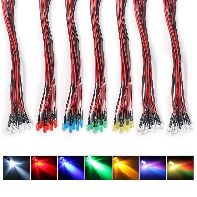 90PCS 12V LED Lights Emitting Diodes 5mm 7 Colors Pre