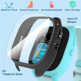 ottpluscase 1 Pack Black Case for Gizmo Watch 3 Adventure Screen Protector with Tempered Glass for Kids, Overall Protective Touch Sensitive Screen Protector Case for Verizon Gizmo Watch 3 Adventure