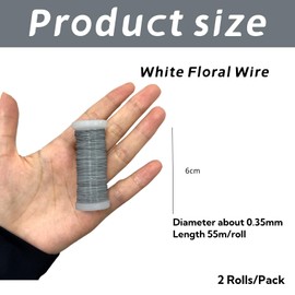 2 Rolls 55m White Florists Wire Flower Wire Reel,0.35 mm Jewellery Wire Christmas Wreath Wire for Craft Binding,Garden Paddle Wire Flexible Wire Roll for Flower Wreath Binding Wire for DIY Crafting