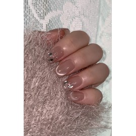 [Tianna Nail Extension Year-end Nail] Nude Crystal - Side Adjustment Square (Please message) / [티안나는연장네일연말네일] 누디 크리스탈 - 사이드조절 스퀘어 (메세지 주세요)