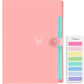 Forvencer Accordion File Organizer, Letter Size, 5 Pocket Expanding File Folder, Cute File Folder with Labels, Portable File Organizer for School Office Supplies, Folders for Documents, Pink