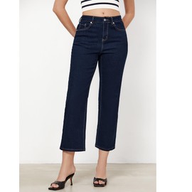 GRAPENT High Waist Jeans High Rise Jeans Womens Cropped Jeans Womens Stretchy Jeans Denim Jeans for Women Short Jeans for Women Baggy Jeans Women Color Raw Dark Blue Size XL X-Large Size 16 Size 18