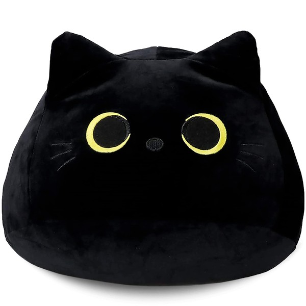 3D Black Cat Plush Toy - Black Cat Pillow Plush Durable Soft Cat Pillow - Cat Shaped Pillow Black Cat Squishmallow for Black Sofa Interior Decor - Black Cat Gifts for Birthday of Kids and Girlfriend