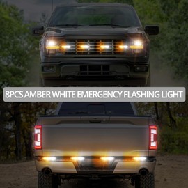 Justech 8PCS Surface Mount Strobe Lights Kit, White Amber Grill Grille Emergency Warning Flashing Marker Light Warning Light Assemblies for Trucks Vehicles ATV RV Cars Van- 6LED