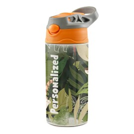 Jungle Tiger Cub – Orange and Grey – Small 12 oz Water Bottle with Pop Up Silicone Straw - Personalize Name - Double Wall Vacuum Stainless Steel Insulation – Keep Beverage Temperature Up To 8 Hours