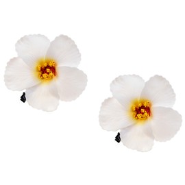 Love Sweety 2pc Hawaiian Plumeria Hair Clips Galsang Flower Barrettes for Beach Party (White) One Size