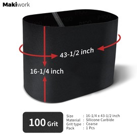 100 Grit Drum Sander Feed Belt Conveyor - Compatible With Supermax 16-32 Drum Sander, Silicone Carbide, 16-1/4" x 43-1/2"