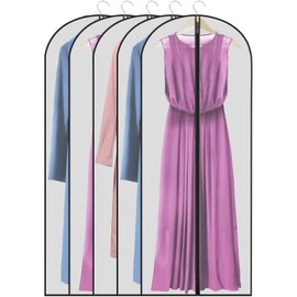 5 Pcs Dress Bags Covers Long, 150cm × 60cm Long Dress Bags Covers Dress Bag Translucent With Zip Waterproof Dustproof Dress Covers Garment Bags Full Length Clothes Covers Protector Bags
