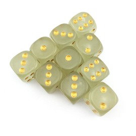 SmartDealsPro 10-Pack D6 Six Sided Glow in The Dark Dice Die for DND, MTG, RPG, Tenzi, Farkle, Yahtzee, Bunco, Teaching Math, Table Board Game (16mm Golden dots（10pcs）)