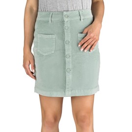 DENIMFY DFAlina Women's Midi Autumn Cord Stretch A-Line Midi Skirt Knee-Length Pockets Buttons Skirt Blue Beige Green S M L XL, Jadeite Green (52202)